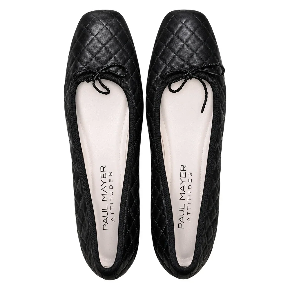 Paul Mayer Quilted Leather Ballet Flats Women 9.5 Black Quiet Luxury